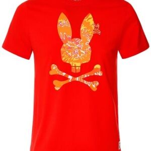 Psycho Bunny Red Short Sleeve Tee with Orange Graphic
